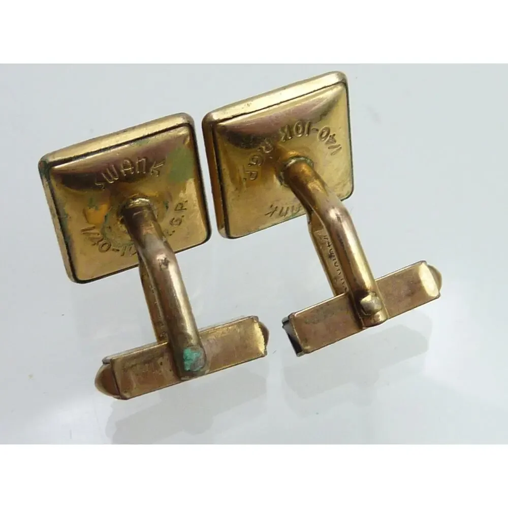 Vintage Swank 1/40 10K RGP Gold Plated Red Stone Cufflinks Mens Formal Jewelry